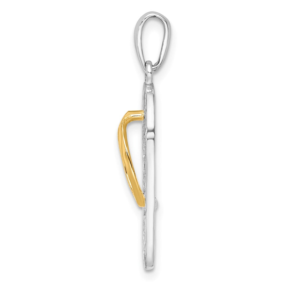 Silver/14K Two-Tone De-Ani Sterling Silver Rhodium-Plated 3D Floral Flip-Flop With 14K Straps Pendant