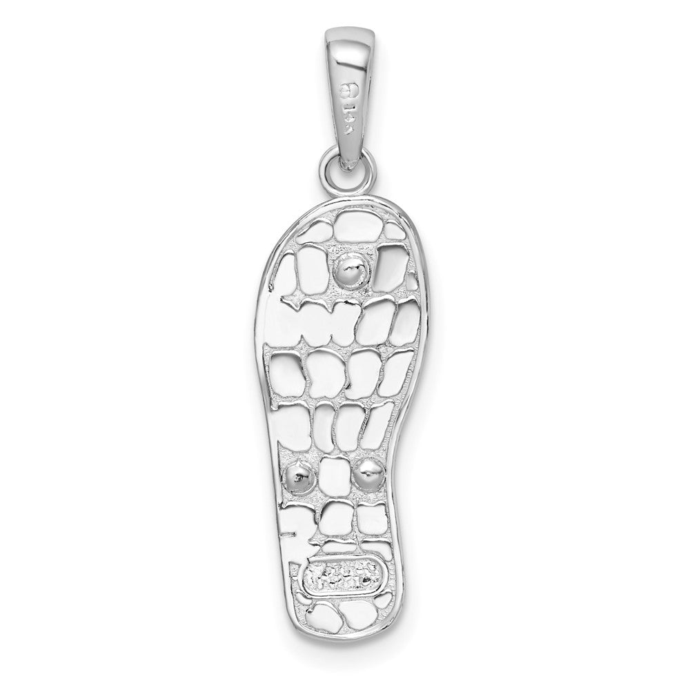 Silver/14K Two-Tone De-Ani Sterling Silver Rhodium-Plated 3D Floral Flip-Flop With 14K Straps Pendant