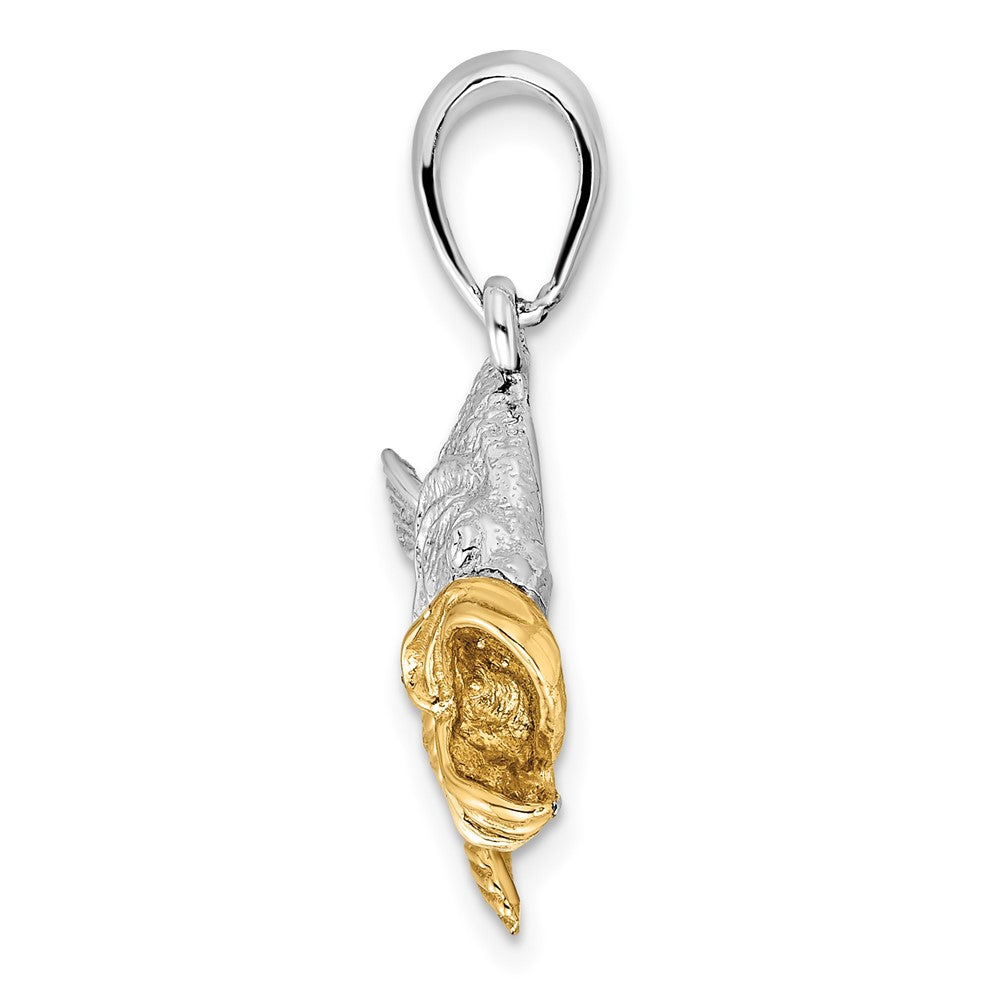 Silver/14K Two-Tone De-Ani Sterling Silver Rhodium-Plated Jumping Bass With 14K Accents Pendant
