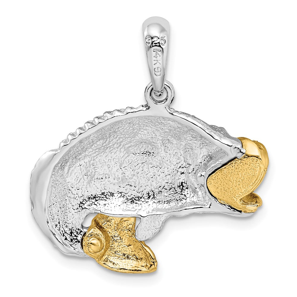 Silver/14K Two-Tone De-Ani Sterling Silver Rhodium-Plated Jumping Bass With 14K Accents Pendant