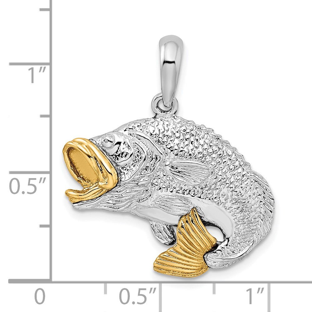 Silver/14K Two-Tone De-Ani Sterling Silver Rhodium-Plated Jumping Bass With 14K Accents Pendant