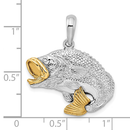 Silver/14K Two-Tone De-Ani Sterling Silver Rhodium-Plated Jumping Bass With 14K Accents Pendant