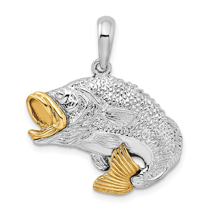 Silver/14K Two-Tone De-Ani Sterling Silver Rhodium-Plated Jumping Bass With 14K Accents Pendant