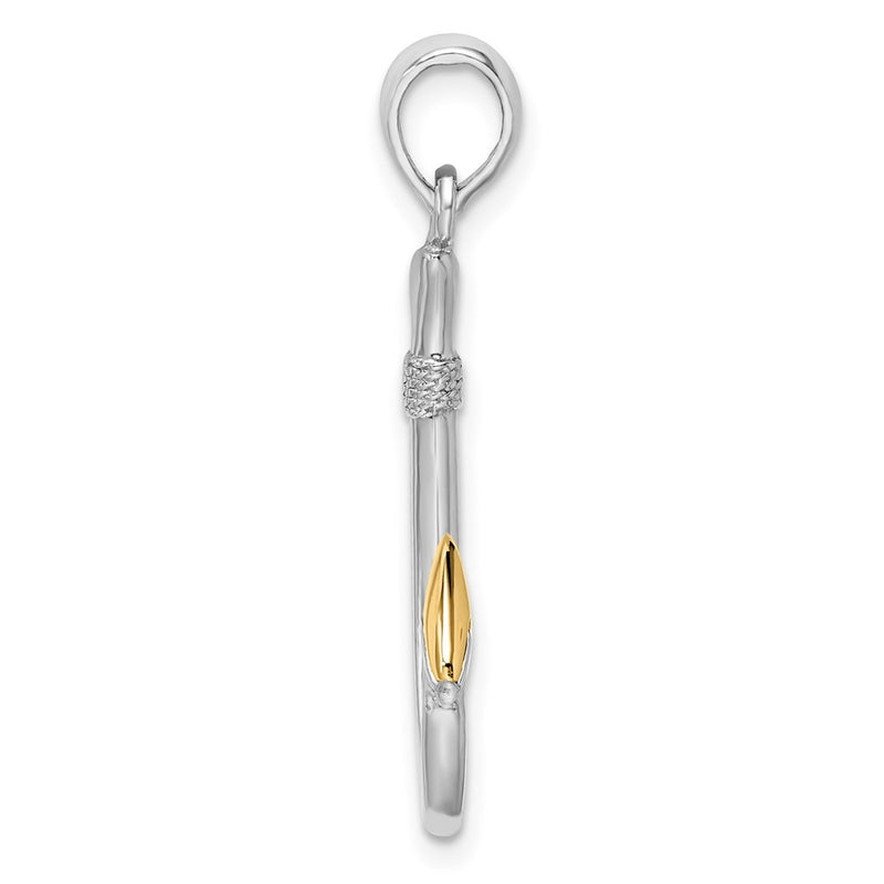 Silver/14K Two-Tone De-Ani Sterling Silver Rhodium-Plated 3D Fish Hook With 14K Accent Pendant