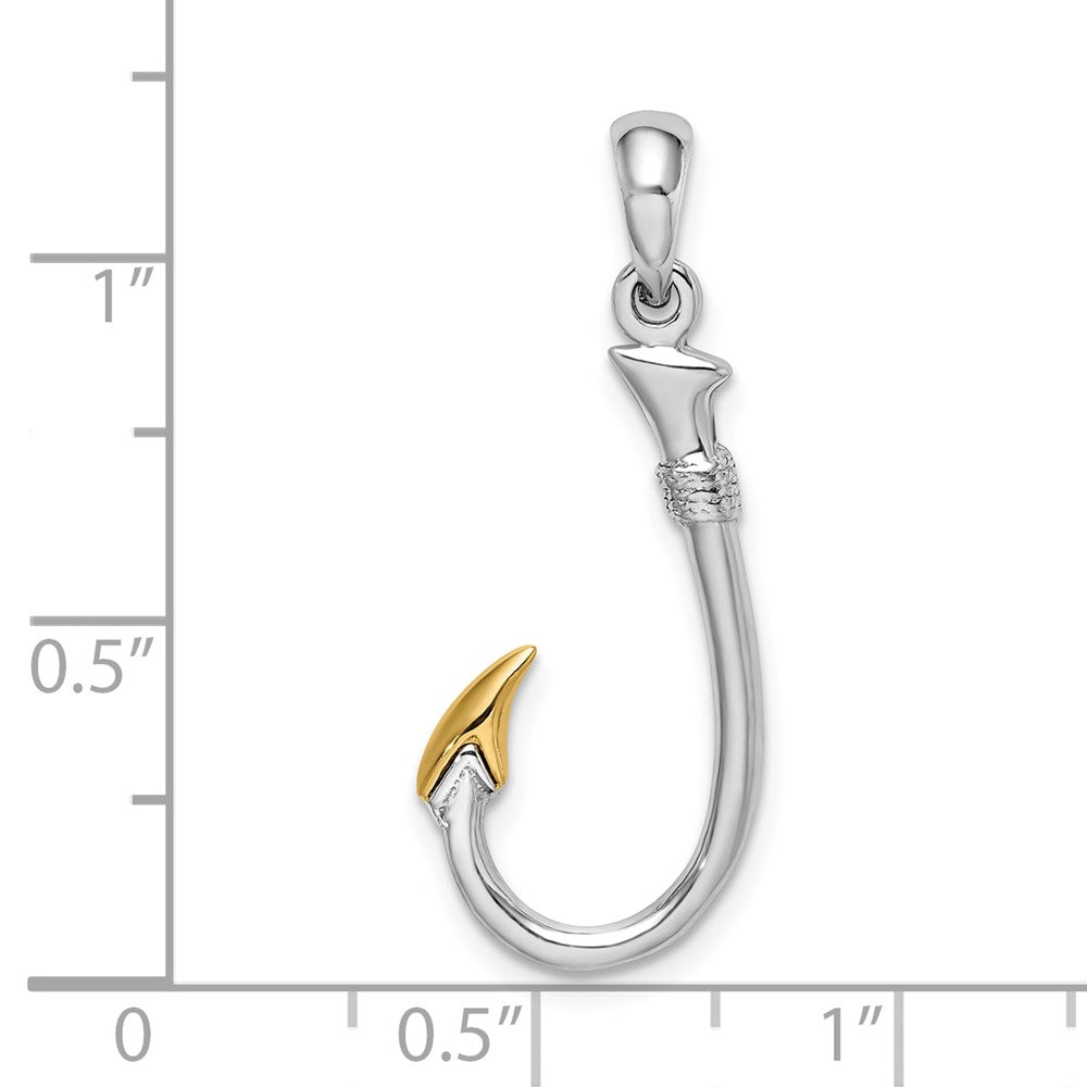 Silver/14K Two-Tone De-Ani Sterling Silver Rhodium-Plated 3D Fish Hook With 14K Accent Pendant