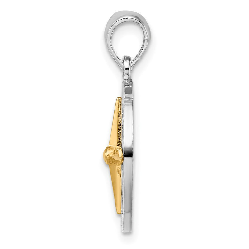 Silver/14K Two-Tone De-Ani Sterling Silver Rhodium-Plated Small Compass With 14K Needle Pendant