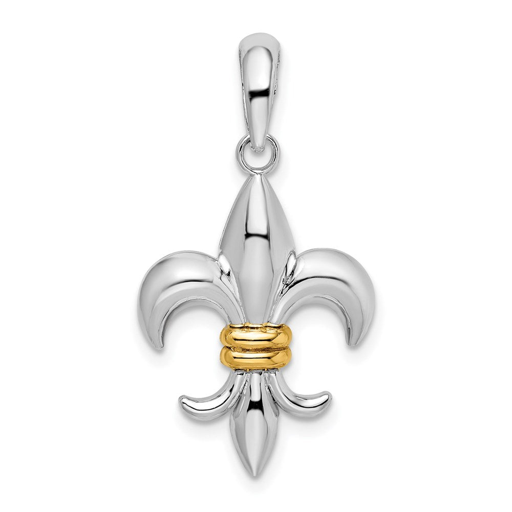 Silver/14K Two-Tone De-Ani Sterling Silver Rhodium-Plated Polished Fleur De Lis With 14K Accent Pendant