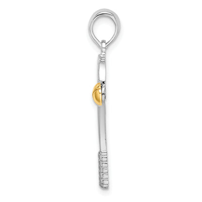 Silver/14K Two-Tone De-Ani Sterling Silver Rhodium-Plated Polished Tennis Racquet With 14K Ball Pendant