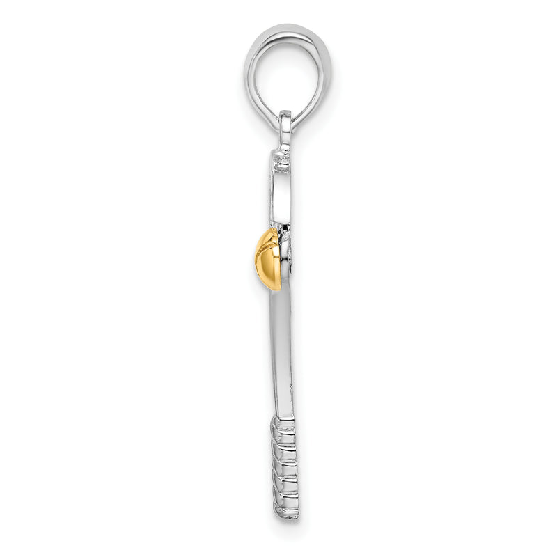 Silver/14K Two-Tone De-Ani Sterling Silver Rhodium-Plated Polished Tennis Racquet With 14K Ball Pendant