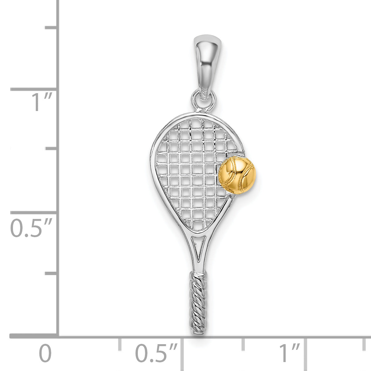 Silver/14K Two-Tone De-Ani Sterling Silver Rhodium-Plated Polished Tennis Racquet With 14K Ball Pendant