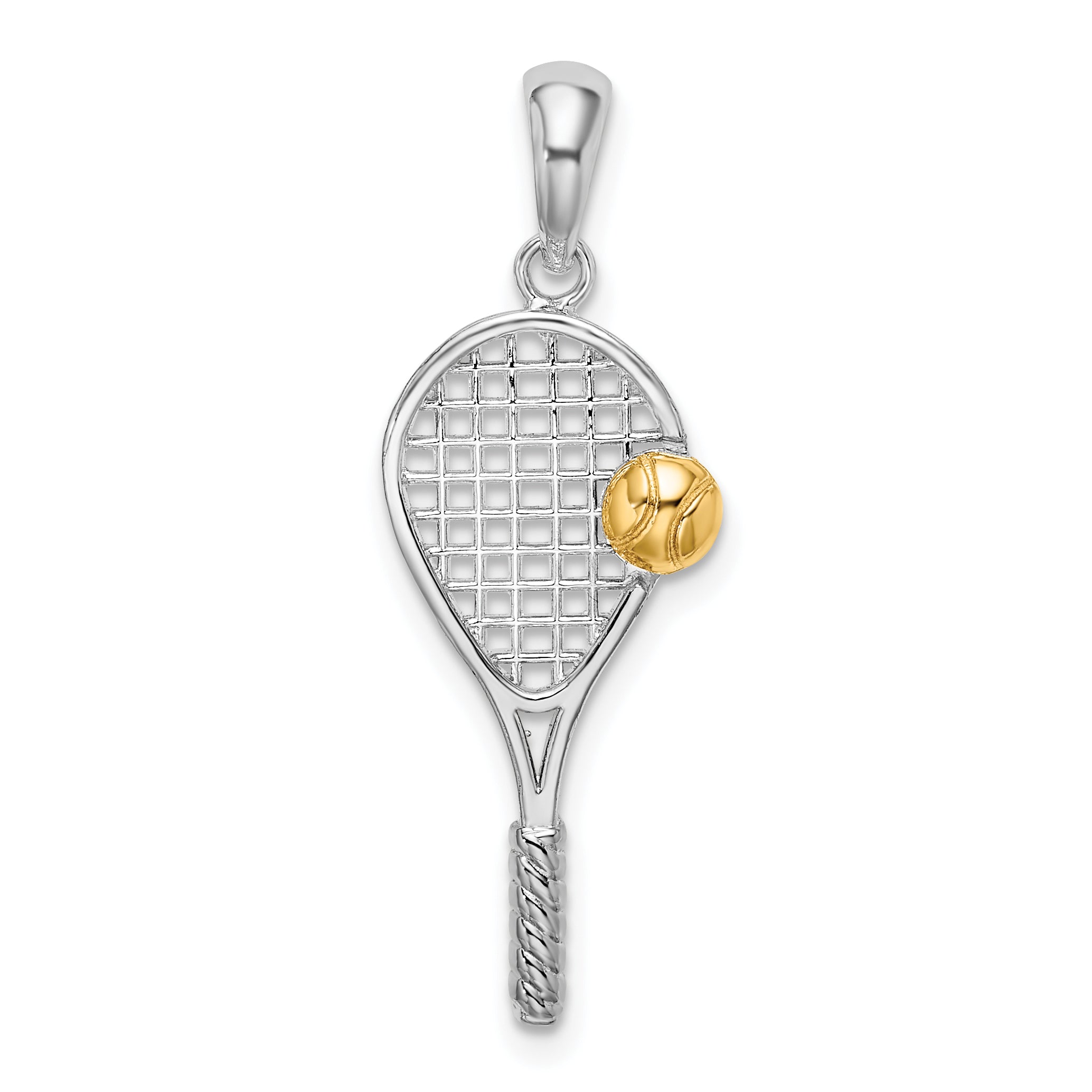 Silver/14K Two-Tone De-Ani Sterling Silver Rhodium-Plated Polished Tennis Racquet With 14K Ball Pendant