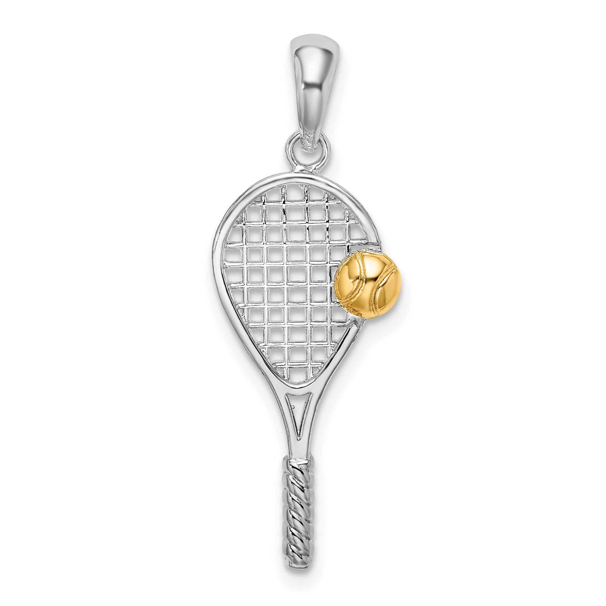 Silver/14K Two-Tone De-Ani Sterling Silver Rhodium-Plated Polished Tennis Racquet With 14K Ball Pendant