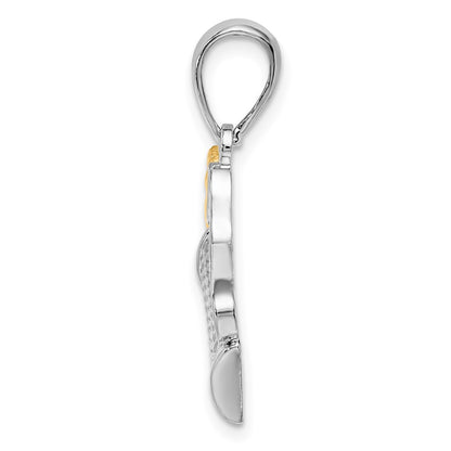 Silver/14K Two-Tone De-Ani Sterling Silver Rhodium-Plated Polished Golf Bag With 14K Clubs Pendant