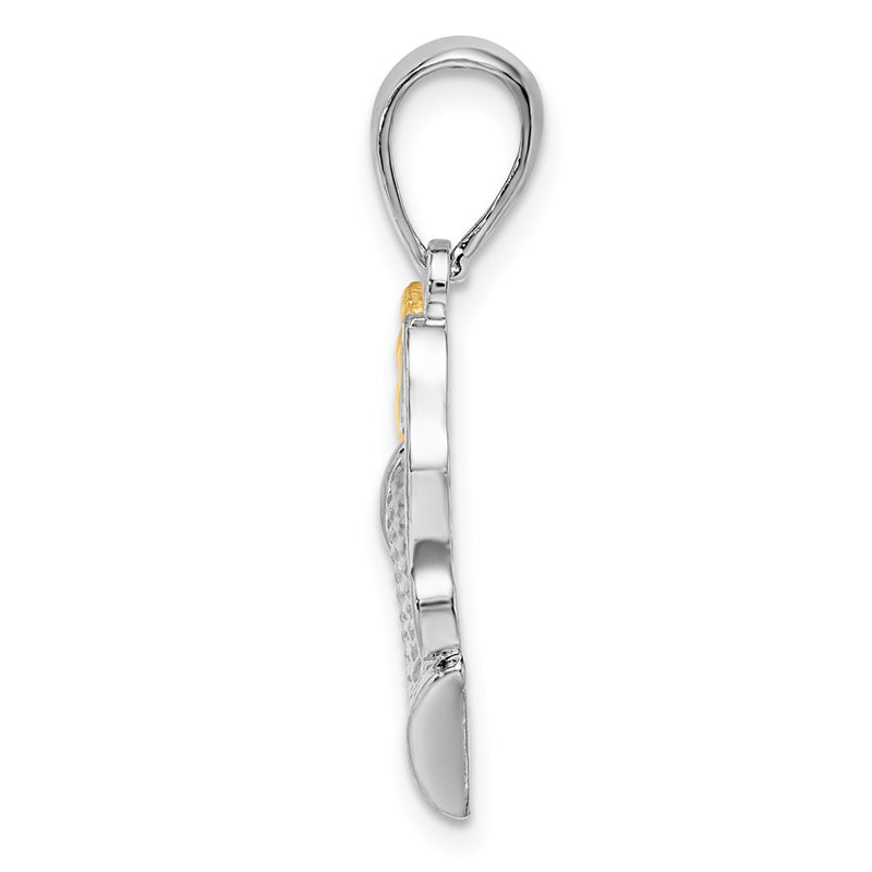 Silver/14K Two-Tone De-Ani Sterling Silver Rhodium-Plated Polished Golf Bag With 14K Clubs Pendant