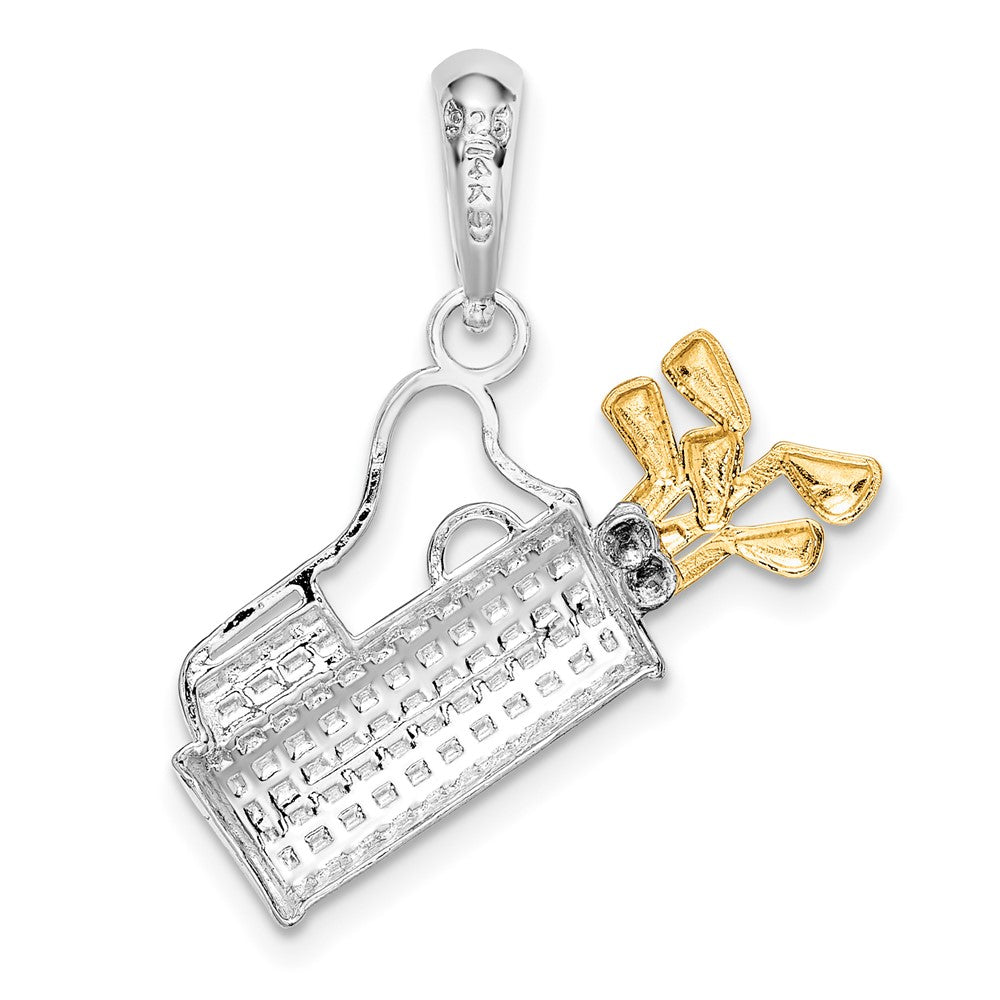 Silver/14K Two-Tone De-Ani Sterling Silver Rhodium-Plated Polished Golf Bag With 14K Clubs Pendant