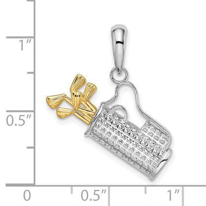 Silver/14K Two-Tone De-Ani Sterling Silver Rhodium-Plated Polished Golf Bag With 14K Clubs Pendant