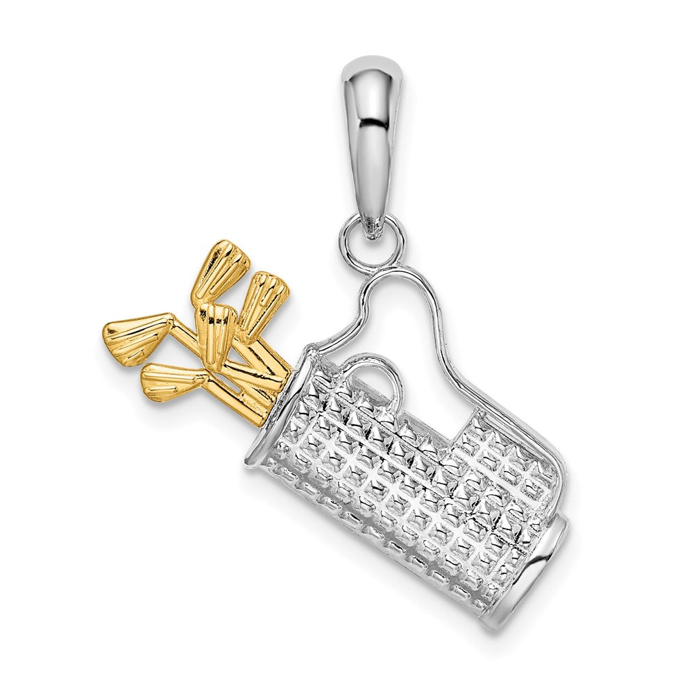 Silver/14K Two-Tone De-Ani Sterling Silver Rhodium-Plated Polished Golf Bag With 14K Clubs Pendant