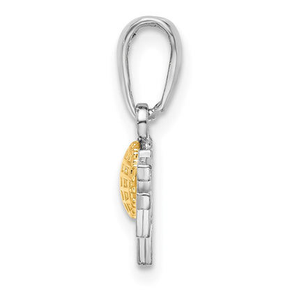 Silver/14K Two-Tone De-Ani Sterling Silver Rhodium-Plated Polished Golf Tee With 14K Ball Pendant