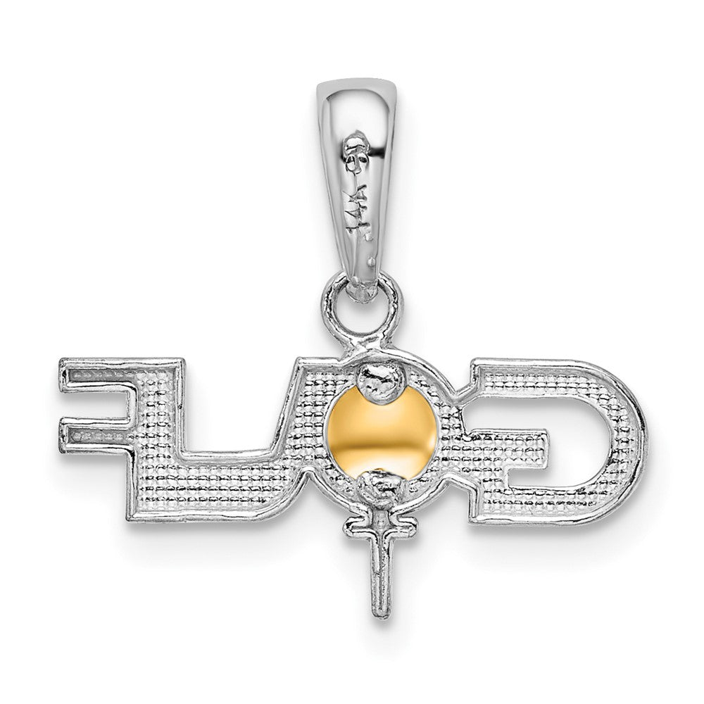 Silver/14K Two-Tone De-Ani Sterling Silver Rhodium-Plated Polished Golf Tee With 14K Ball Pendant