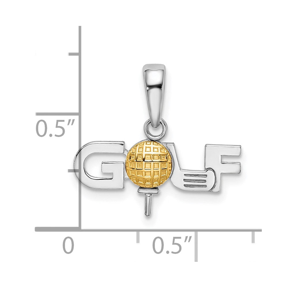 Silver/14K Two-Tone De-Ani Sterling Silver Rhodium-Plated Polished Golf Tee With 14K Ball Pendant