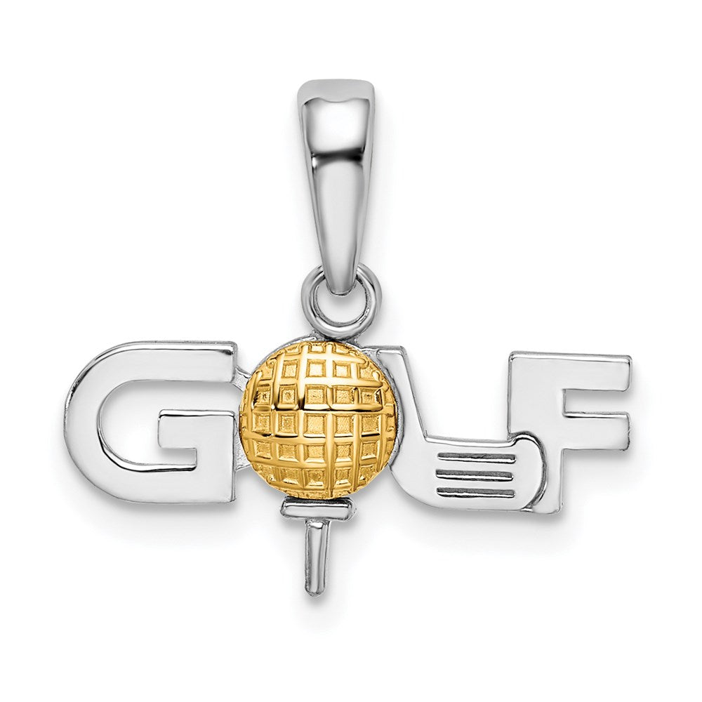 Silver/14K Two-Tone De-Ani Sterling Silver Rhodium-Plated Polished Golf Tee With 14K Ball Pendant