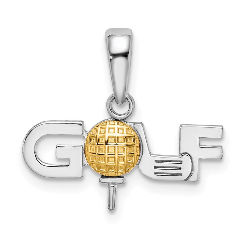 Silver/14K Two-Tone De-Ani Sterling Silver Rhodium-Plated Polished Golf Tee With 14K Ball Pendant