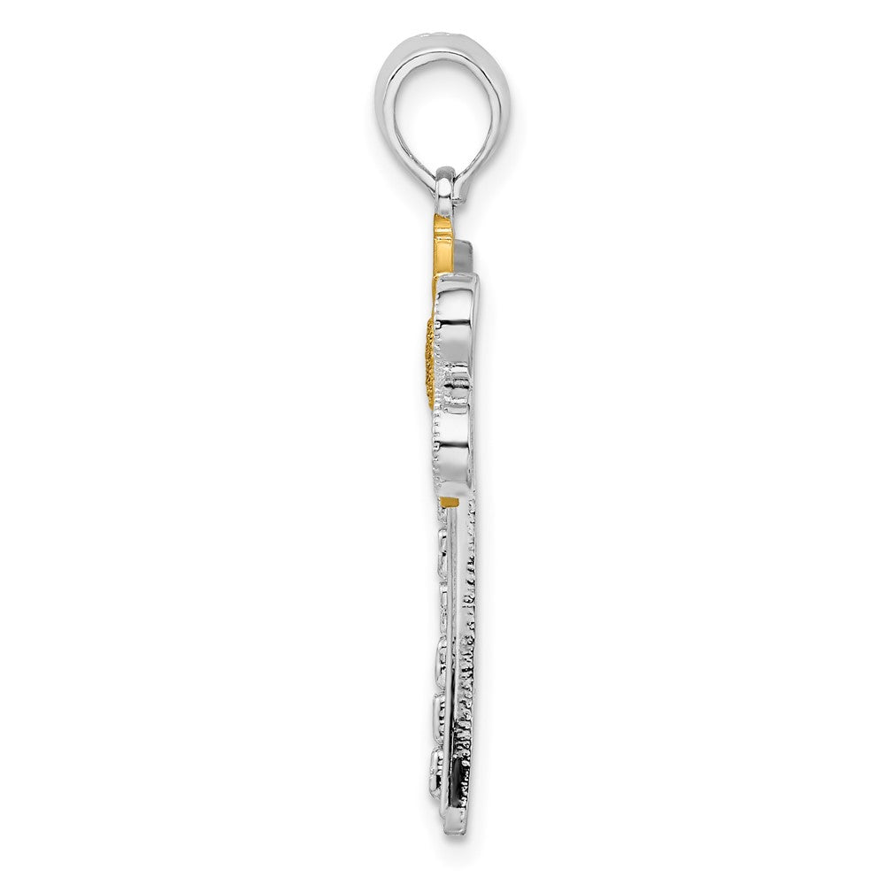 Silver/14K Two-Tone De-Ani Sterling Silver Rhodium-Plated Polished Dragonfly With 14K Accent Pendant
