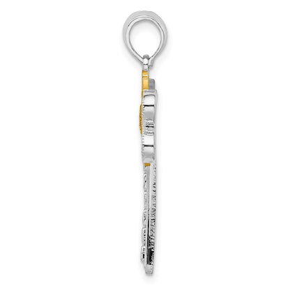 Silver/14K Two-Tone De-Ani Sterling Silver Rhodium-Plated Polished Dragonfly With 14K Accent Pendant