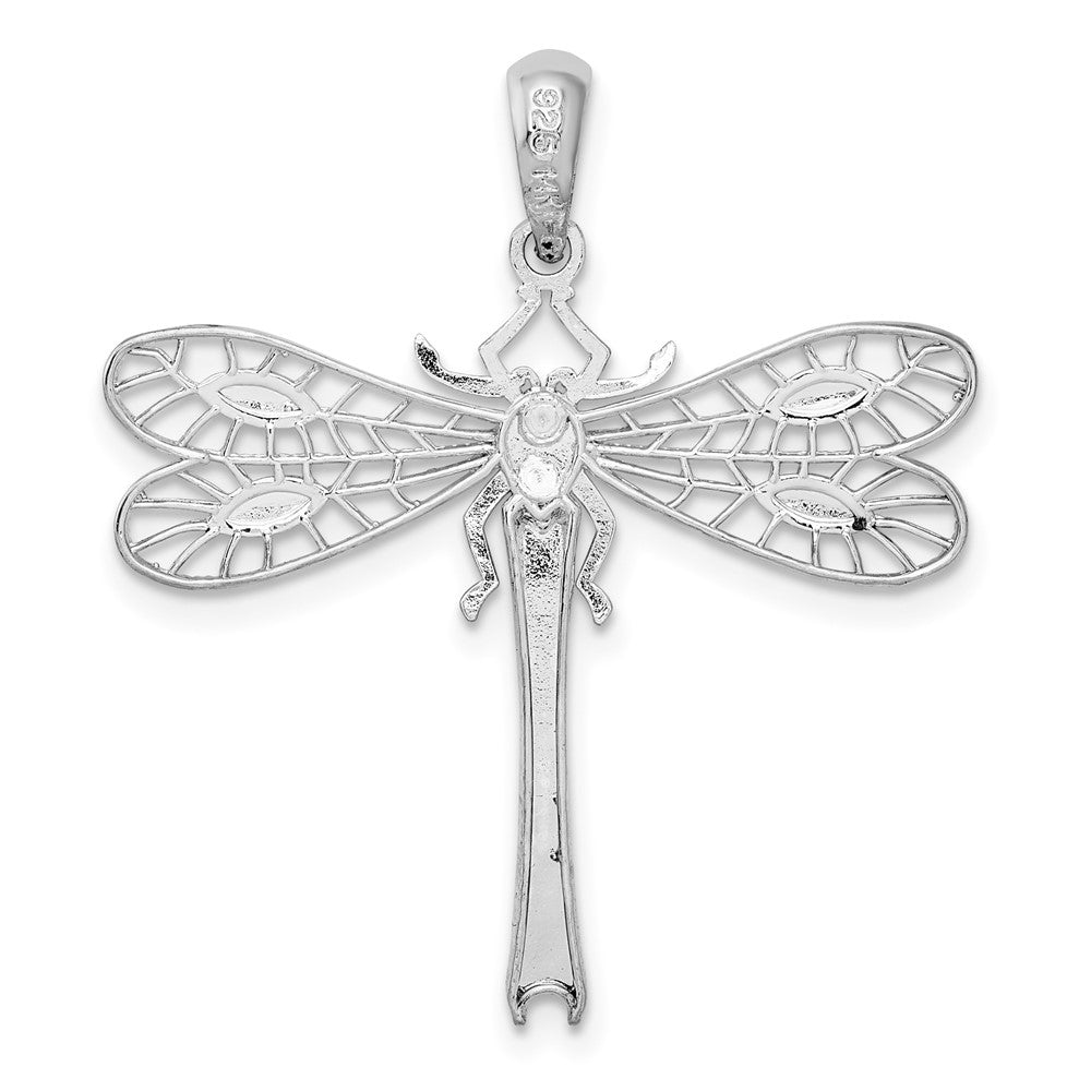 Silver/14K Two-Tone De-Ani Sterling Silver Rhodium-Plated Polished Dragonfly With 14K Accent Pendant