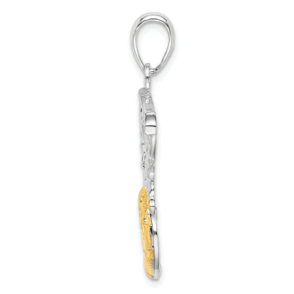 Silver/14K Two-Tone De-Ani Sterling Silver Rhodium-Plated Polished Net With 14K Basketball Pendant