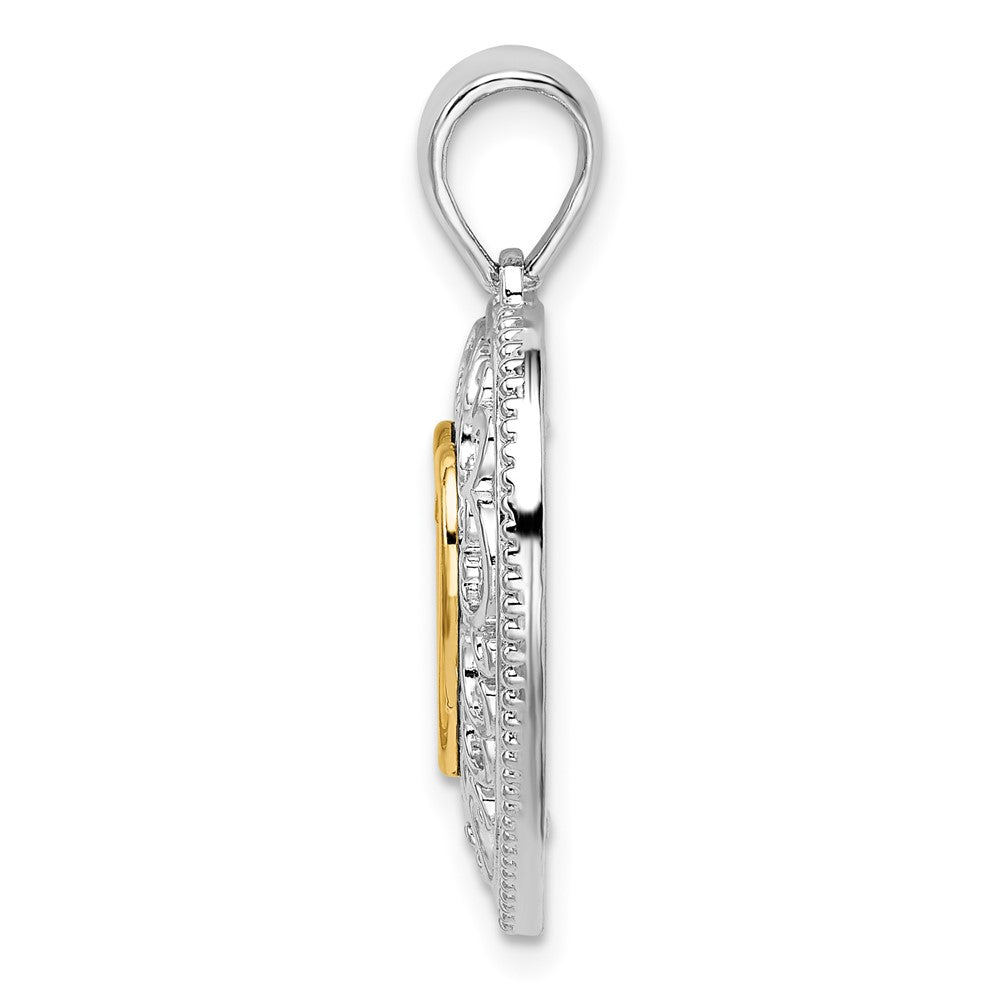 Silver/14K Two-Tone De-Ani Sterling Silver Rhodium-Plated Polished Heart With 14K Accent Pendant