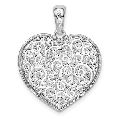 Silver/14K Two-Tone De-Ani Sterling Silver Rhodium-Plated Polished Heart With 14K Accent Pendant