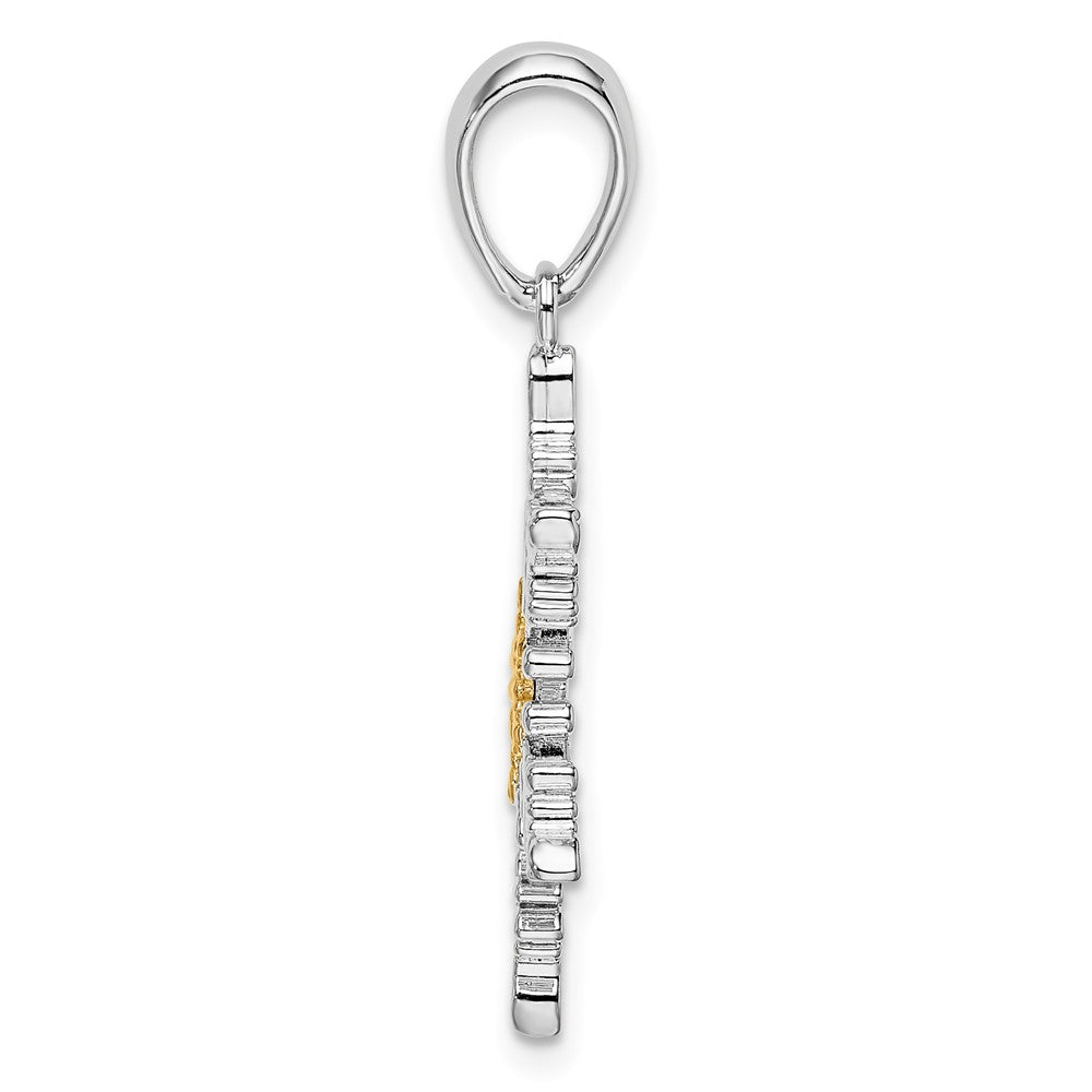 Silver/14K Two-Tone De-Ani Sterling Silver Rhodium-Plated Lacey Snowflake With 14K Center Pendant
