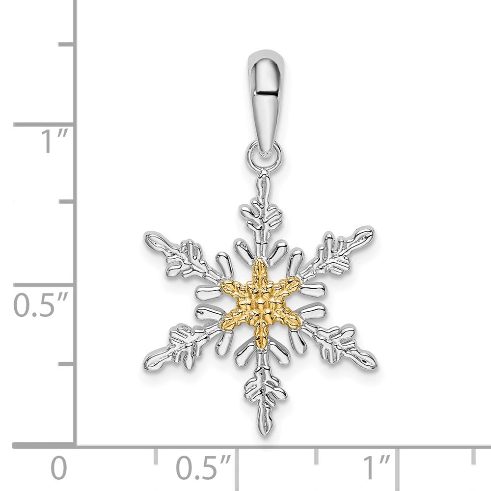 Silver/14K Two-Tone De-Ani Sterling Silver Rhodium-Plated Lacey Snowflake With 14K Center Pendant