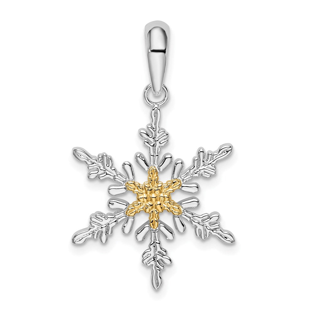 Silver/14K Two-Tone De-Ani Sterling Silver Rhodium-Plated Lacey Snowflake With 14K Center Pendant