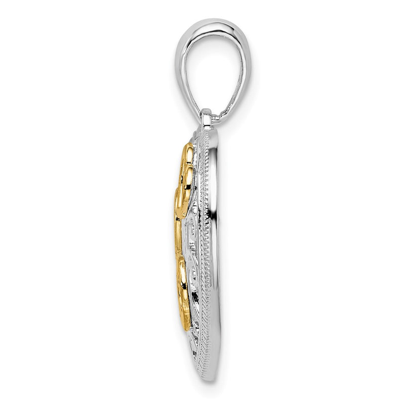 Silver/14K Two-Tone De-Ani Sterling Silver Rhodium-Plated Fancy Heart With 14K Accents Pendant