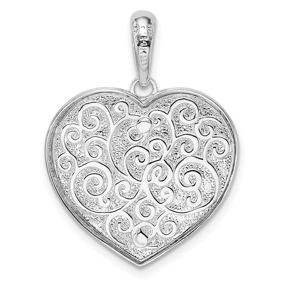 Silver/14K Two-Tone De-Ani Sterling Silver Rhodium-Plated Fancy Heart With 14K Accents Pendant