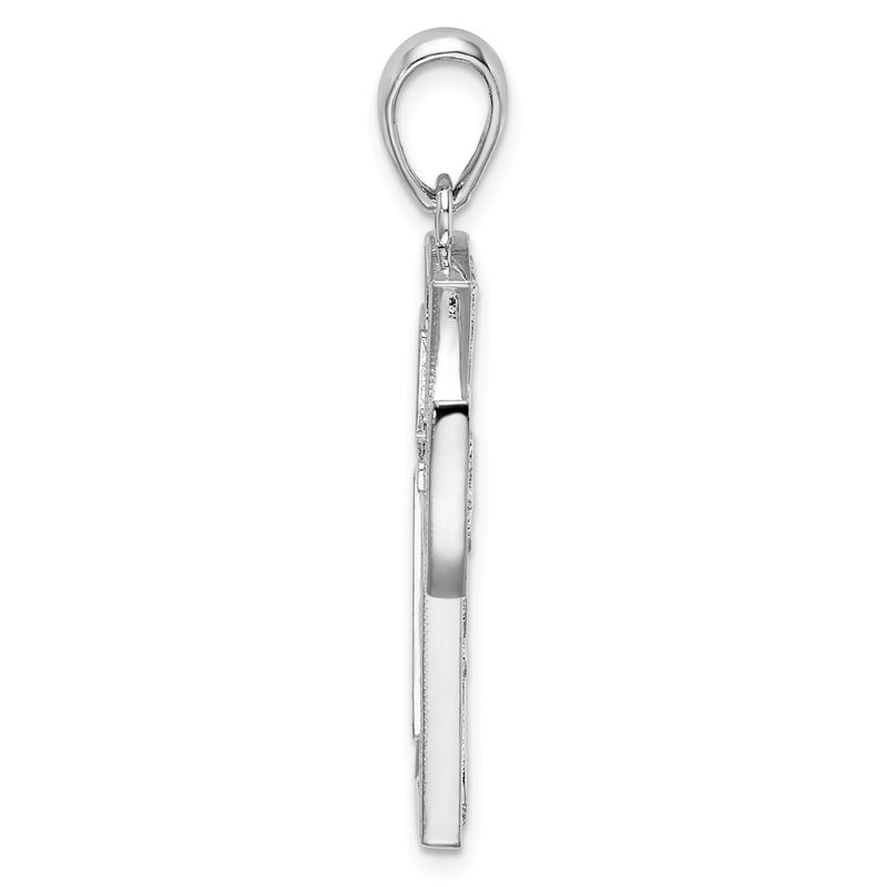 Silver/14K Two-Tone De-Ani Sterling Silver Rhodium-Plated Polished Fancy Cross With 14K Accent Pendant