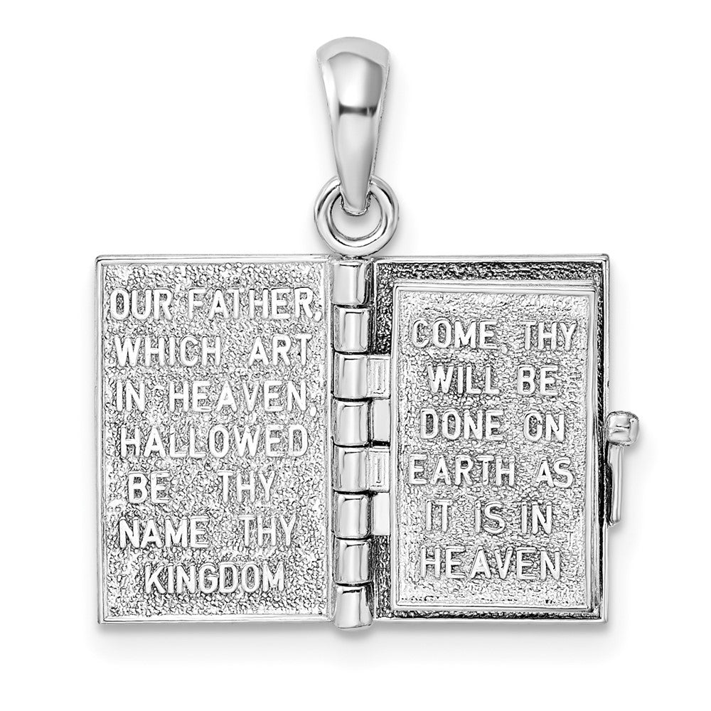 Silver/14K Two-Tone De-Ani Sterling Silver Rhodium-Plated 3D Lords Prayer Holy Bible With 14K Pendant