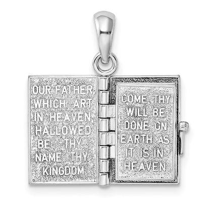 Silver/14K Two-Tone De-Ani Sterling Silver Rhodium-Plated 3D Lords Prayer Holy Bible With 14K Pendant