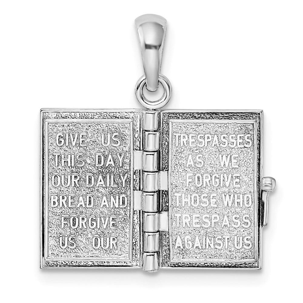 Silver/14K Two-Tone De-Ani Sterling Silver Rhodium-Plated 3D Lords Prayer Holy Bible With 14K Pendant