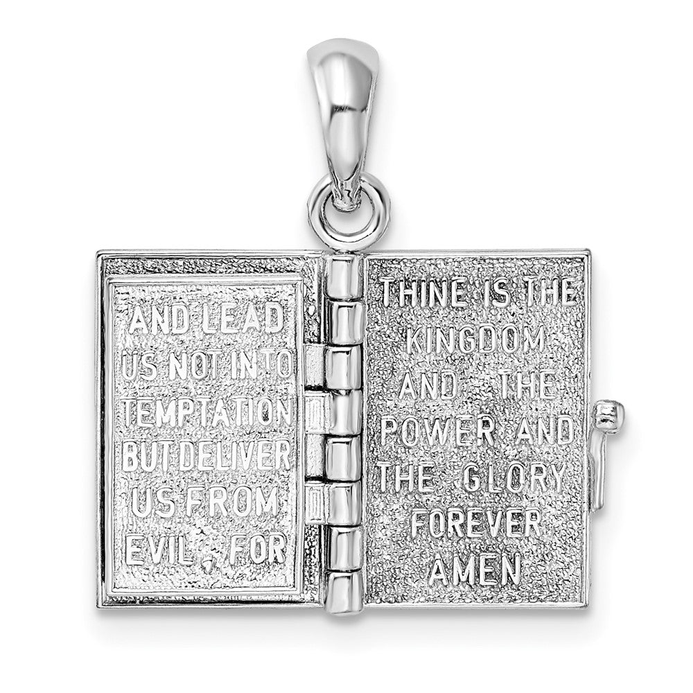 Silver/14K Two-Tone De-Ani Sterling Silver Rhodium-Plated 3D Lords Prayer Holy Bible With 14K Pendant