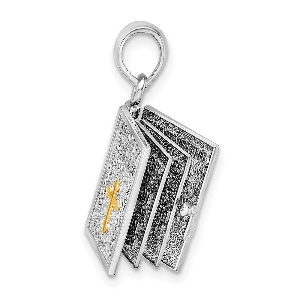 Silver/14K Two-Tone De-Ani Sterling Silver Rhodium-Plated 3D Lords Prayer Holy Bible With 14K Pendant
