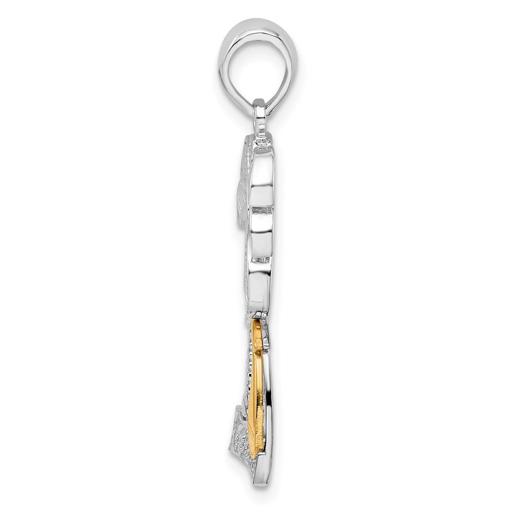 Silver/14K Two-Tone De-Ani Sterling Silver Rhodium-Plated Polished Palm Tree With 14K Sailboat Pendant