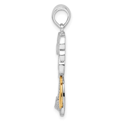 Silver/14K Two-Tone De-Ani Sterling Silver Rhodium-Plated Polished Palm Tree With 14K Sailboat Pendant