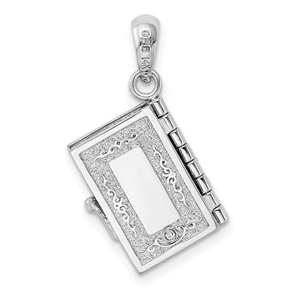 Silver/14K Two-Tone De-Ani Sterling Silver Rhodium-Plated Polished 3D Lords Prayer Holy Bible Pendant