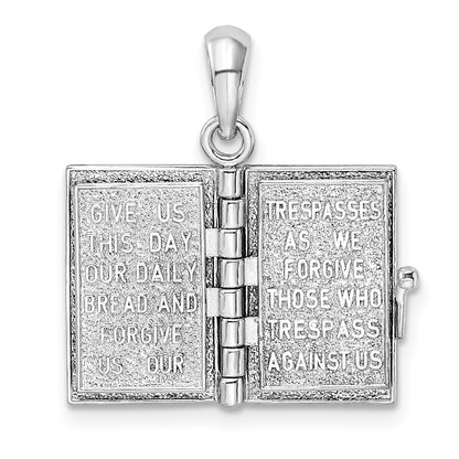 Silver/14K Two-Tone De-Ani Sterling Silver Rhodium-Plated Polished 3D Lords Prayer Holy Bible Pendant
