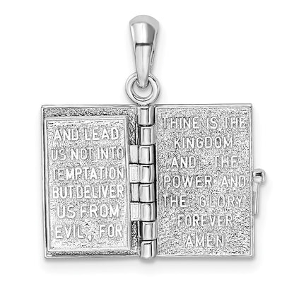 Silver/14K Two-Tone De-Ani Sterling Silver Rhodium-Plated Polished 3D Lords Prayer Holy Bible Pendant