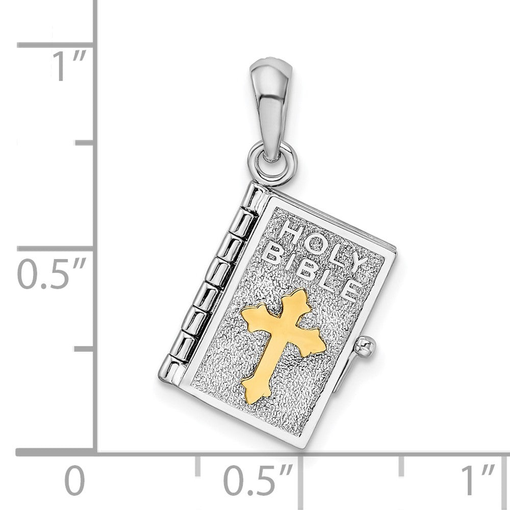 Silver/14K Two-Tone De-Ani Sterling Silver Rhodium-Plated Polished 3D Lords Prayer Holy Bible Pendant