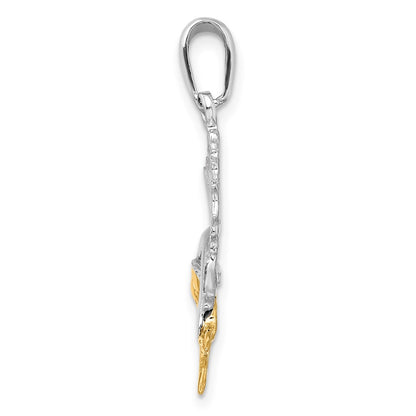 Silver/14K Two-Tone De-Ani Sterling Silver Rhodium-Plated Polished Sailfish With 14K Accents Pendant